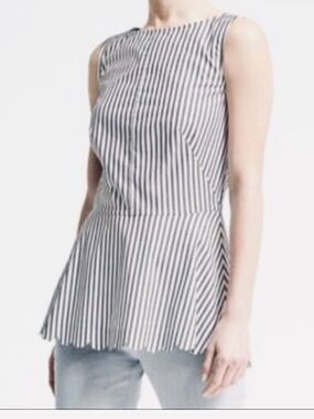 Banana Republic Navy and White Striped Peplum Top